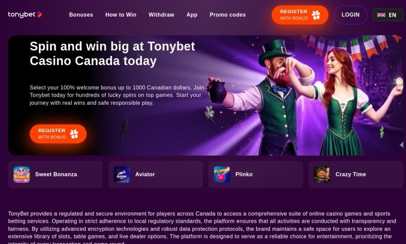 Screenshot des TonyBet Login-Bereichs und Konto-Dashboards